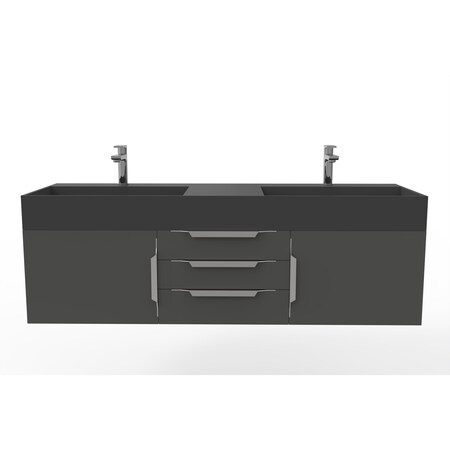 Castello Usa Amazon 60" Wall Mounted Black Vanity With Black Top And Brushed Nickel Handles CB-MC-60BLK-BN-2056-BL